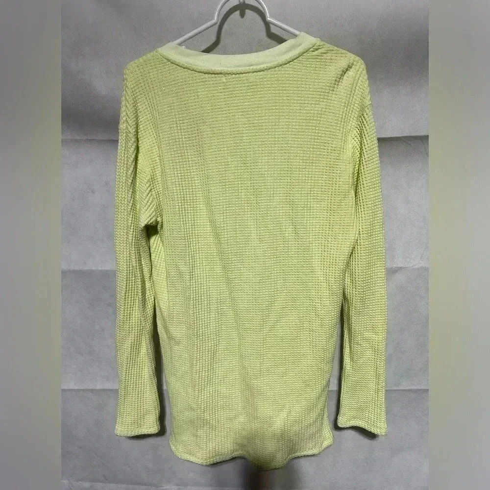 Anthropologie T.La Women’s Medium Waffle Knit Henley Thermal Shirt Yellow EUC! - Picture 2 of 4